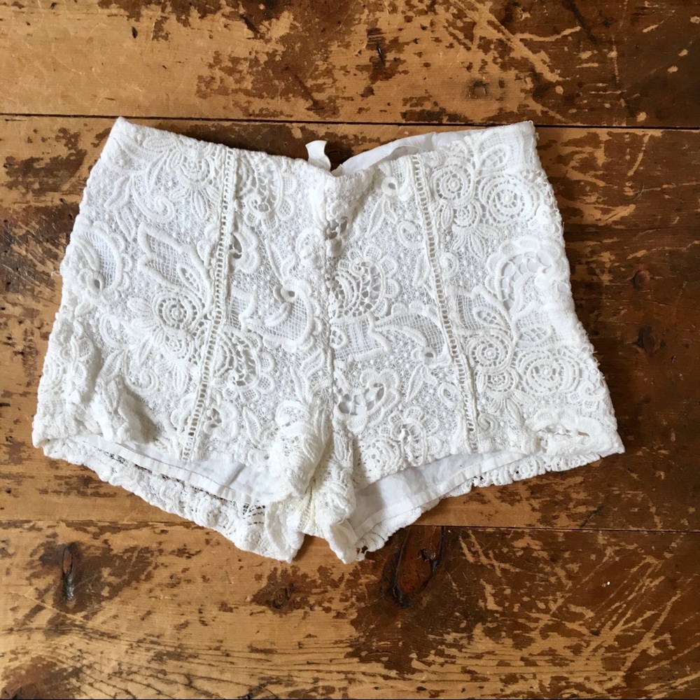 White Lace Fitted Shorts